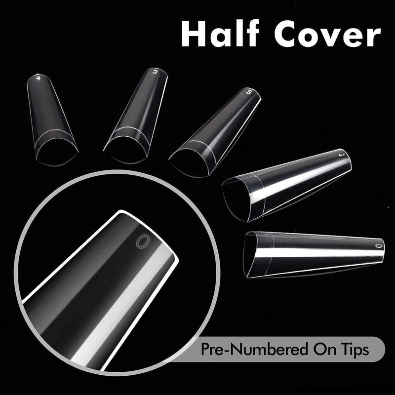 INFELING Clear Coffin Nails Tips - Nail Tips for Acrylic Nails Professional, 500pcs Half Cover French Nail Tips with Box, False Fake Nail Tips for Salons Home, 10 Sizes