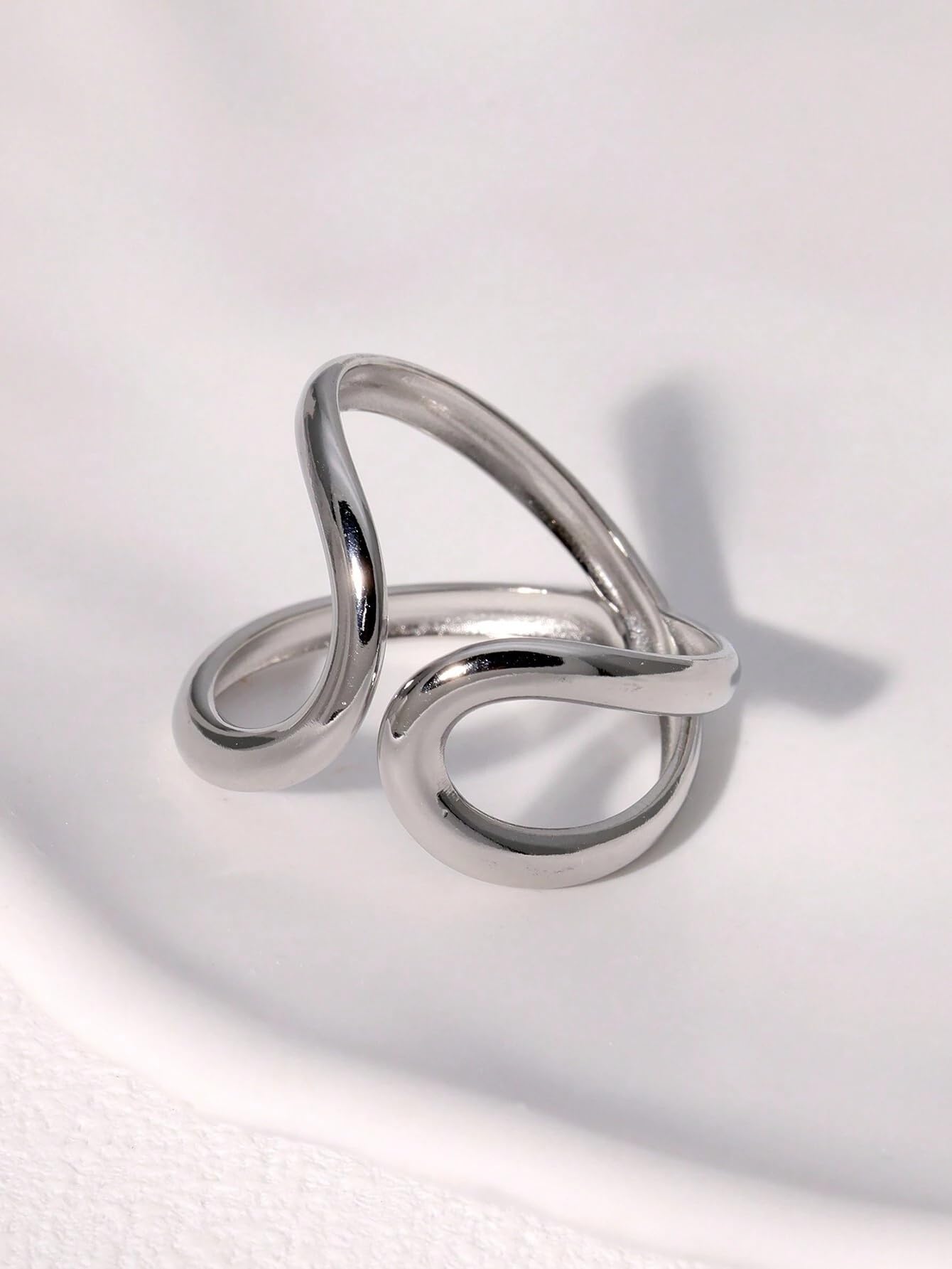 AIETUE Chunky Rings For Women, Gold Silver Thumb Ring Asymmetrical Wavy Curve Ring Adjustable Non Tarnish Dainty Stainless Steel New Year Anniversary Birthday Jewelry Gift (Voguish-Silver Gen 2)