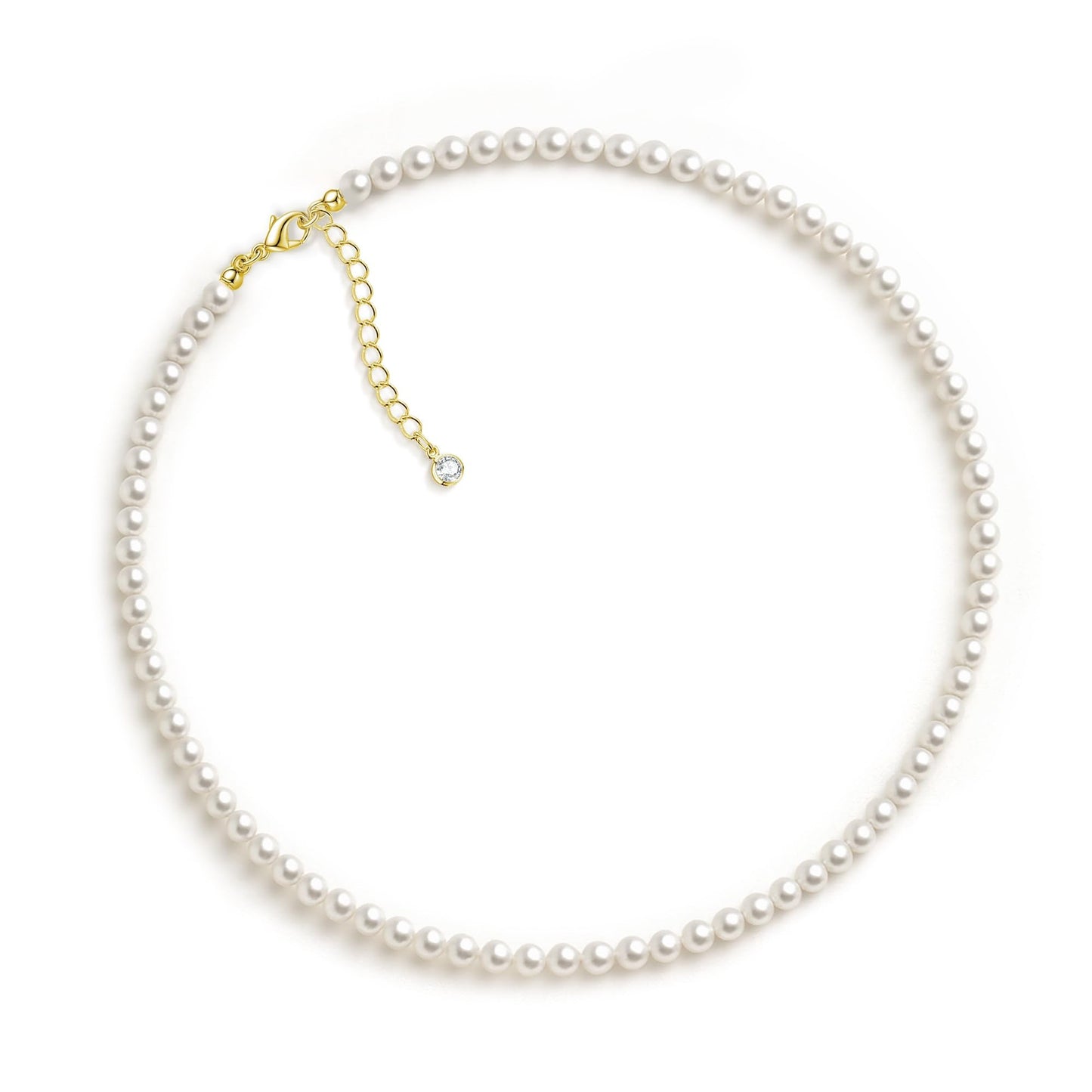 Zeffy Pearl Necklace for Women, 4MM Dainty Round Imitation Pearl Choker Necklace Wedding Delicate Jewelry for Women Simple Bridesmaid Jewelry Gifts