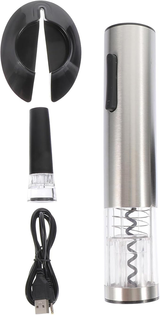 DECHOUS Electric Wine Opener Rechargeable Stainless Steel Automatic Corkscrew with Vacuum Stopper Foil Cutter USB Charging Cable for Wine Bottles