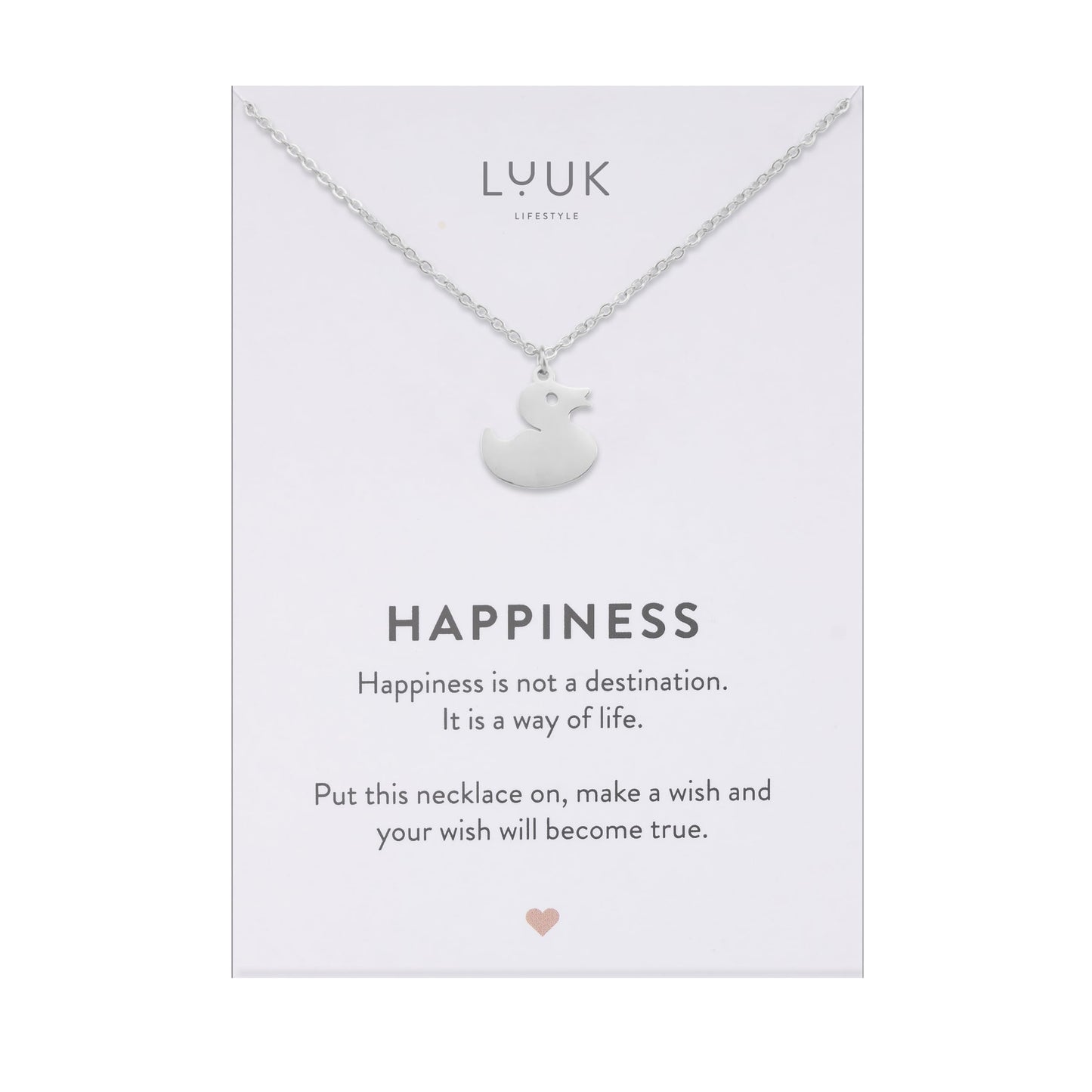 LUUK LIFESTYLE Happy Duck pendant necklace, with HAPPINESS Gift Card, 14k gold plated, Stainless steel, 19in adjustable, waterproof, sturdy chain, dainty, trendy, vacation, beach, pool party