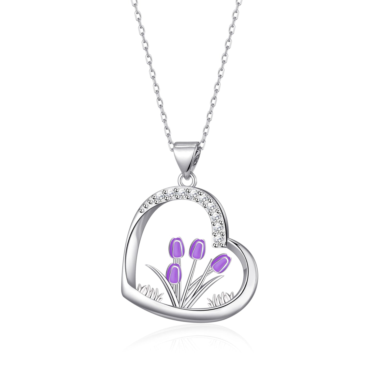 HELORET Flower Necklace Tulip/Sunflower/Daisy/Bee Pendant Necklaces Jewelry for Women Mom Gifts (Tulip Necklace-Purple)