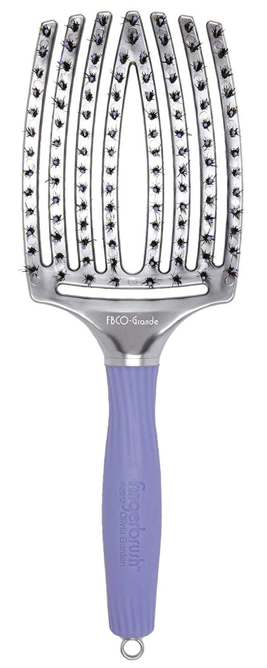Olivia Garden Fingerbrush Combo Curved and Vented Paddle Brush for Blow Drying - Ionic and 100% Boar Bristles - For All Hair Types, Grande