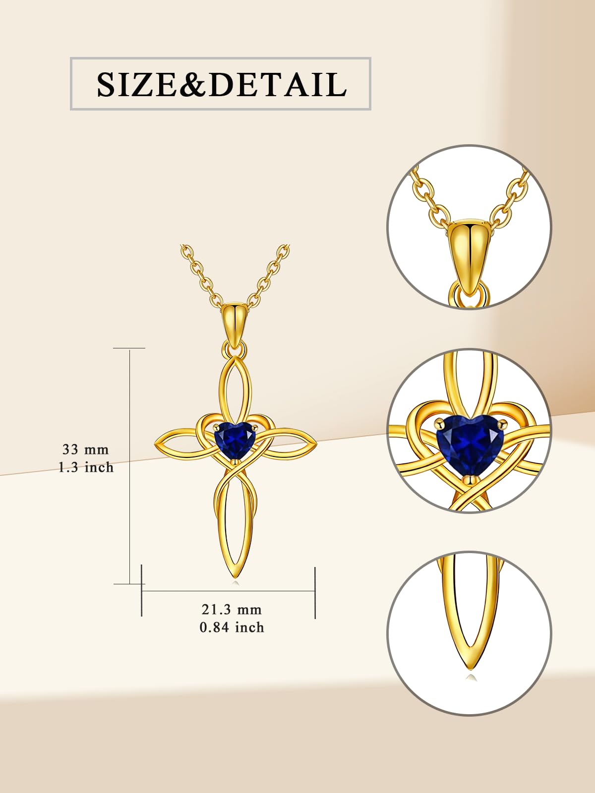 POIUY 14K Gold Celtic Knot Cross Birthstone Necklace for Women Irish Infinity Baptism Faith Heart Pendant Cross Jewelry Anniversary Valentines Birthday Mothers Day Gifts for Mom Wife Her