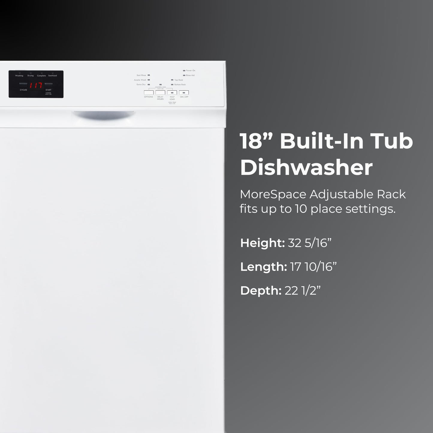 Kenmore 22-14702 18" Compact Built-In Dishwasher - UltraWash Plus, TurboDry, EasyFlex Third Rack & SmartWash - 10 Place Settings - 45 DBA - ENERGY STAR Certified - 18" - White