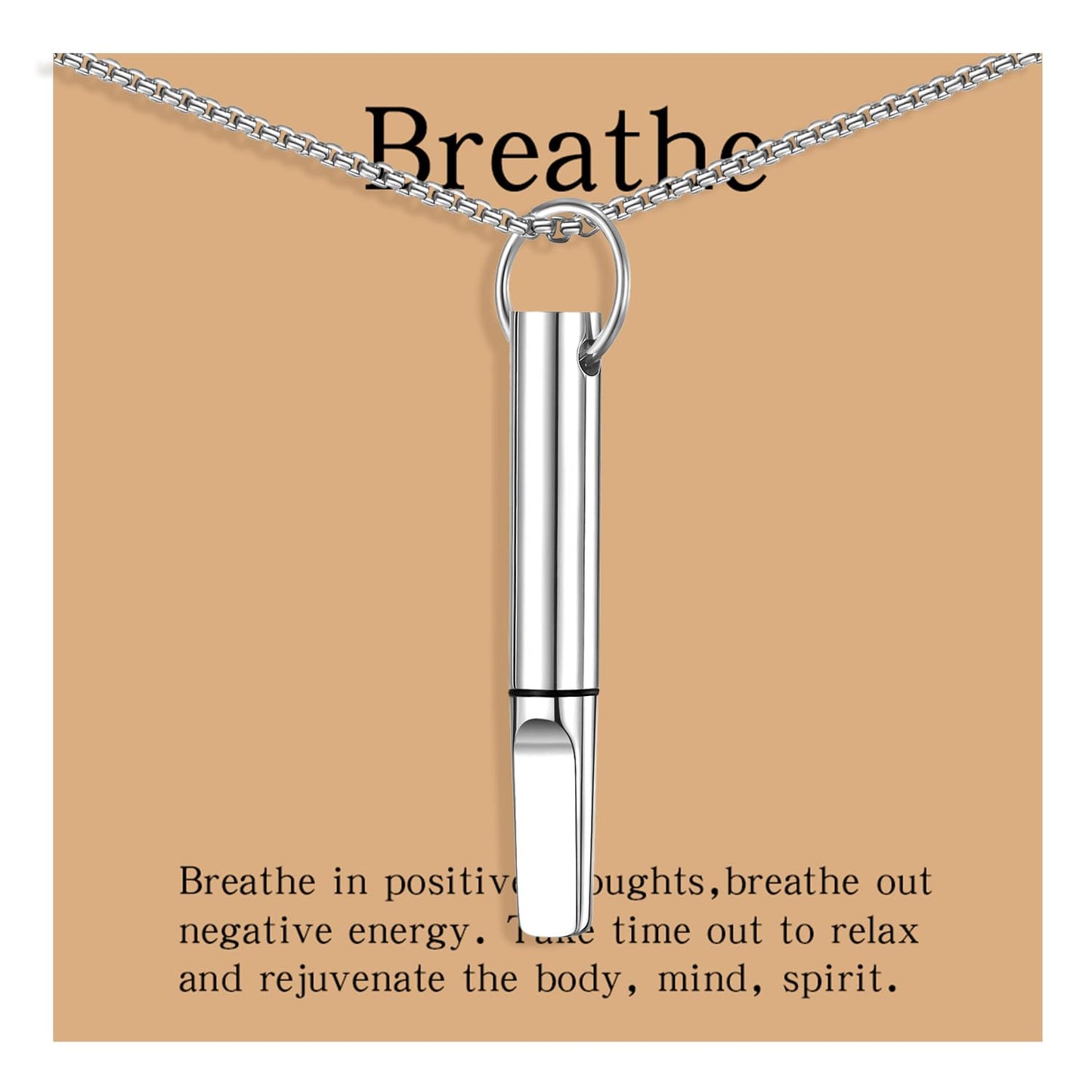 hooppoo Quit Smoking Necklace, Anxiety Relief Breathing Inhaler with Essential Oil Pad - Aromatherapy Diffuser Pendant for Smokers, Stainless Steel Necklace for Women & Men (Silver)