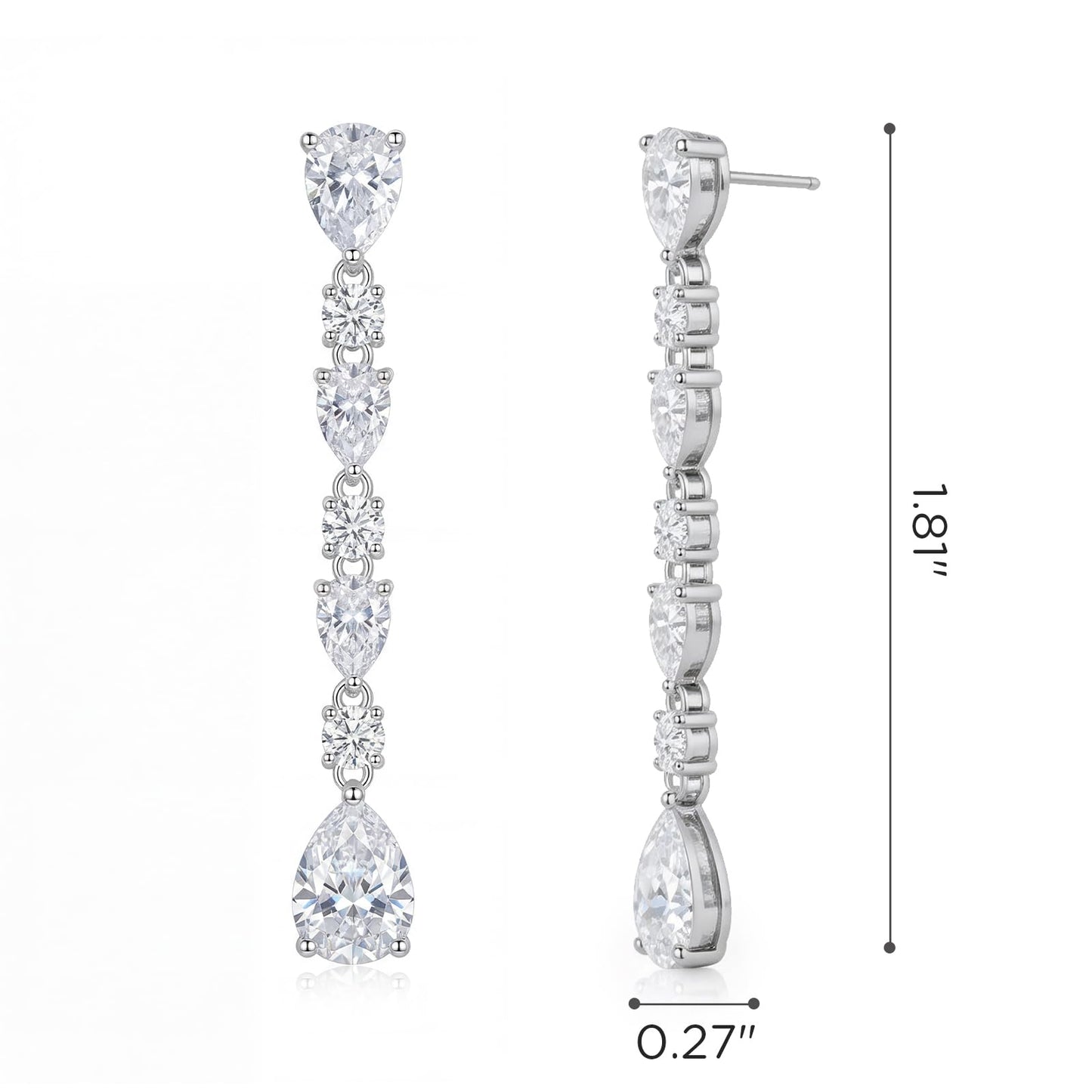 SWEETV Cubic Zirconia Dangle Earrings for Women, Teardrop Bridal Earrings for Wedding, Brides, Bridesmaids, Pear Shaped Drop Earrings for Women Prom Formal Party, Silver-Style1