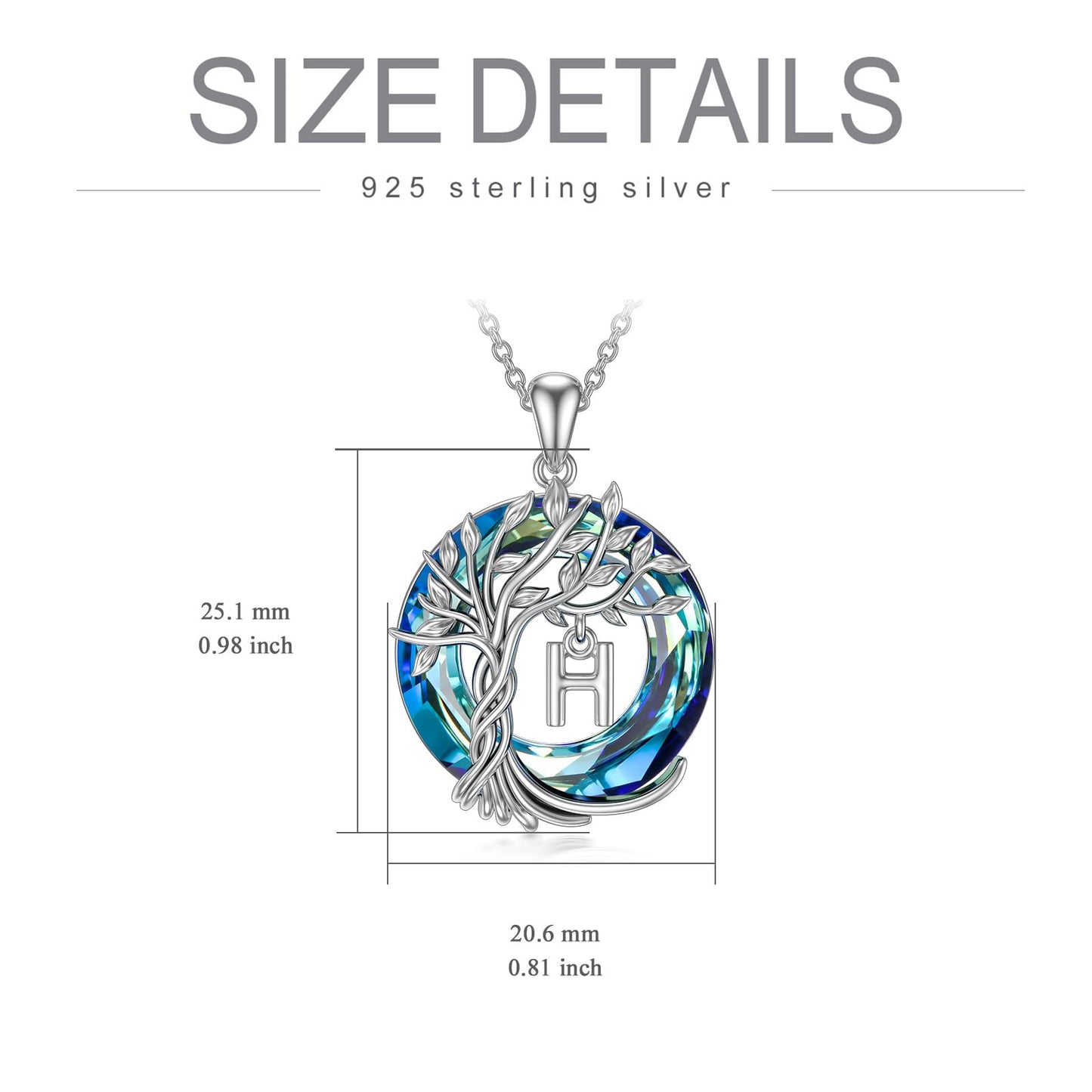 TOUPOP Tree of Life Initial Necklace Gifts for Women Sterling Silver Initial H Letter Jewelry Irish Crystal Pendant Birthday Gifts for Women Her Mom Wife Daughter