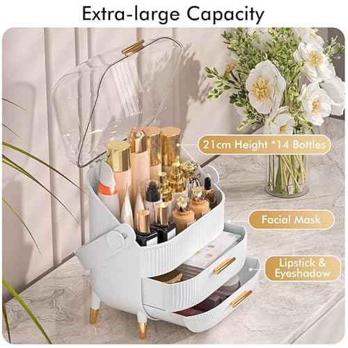 Makeup Organizer Skincare Organizers - Cosmetic Display Cases with Transparent Cover, SkinCare Organizers for Bathroom Countertop, Bedroom Vanity Desk, Lipstick Organizer, White