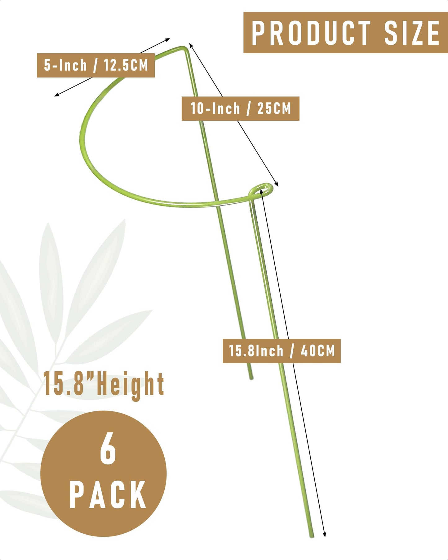 YEOAUM 6-Pack Plant Support Stakes, Steel Stakes for Indoor Plants, Monstera & Peony Support, Tall Plant Sticks for Snake Plant, Climbing Vines, Metal Garden Stakes (10" W x 15.8" H)