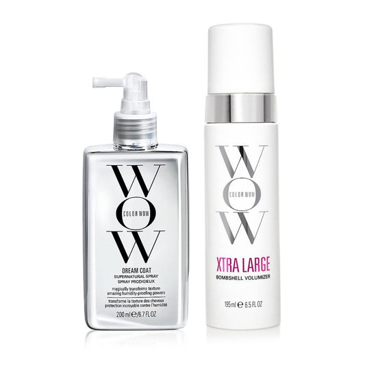 COLOR WOW Long-Lasting Blowout Bundle- Blowouts that last for days| Go big with XTRA LARGE Volumizer and go frizz-free with DREAM COAT anti-frizz spray| heat protection