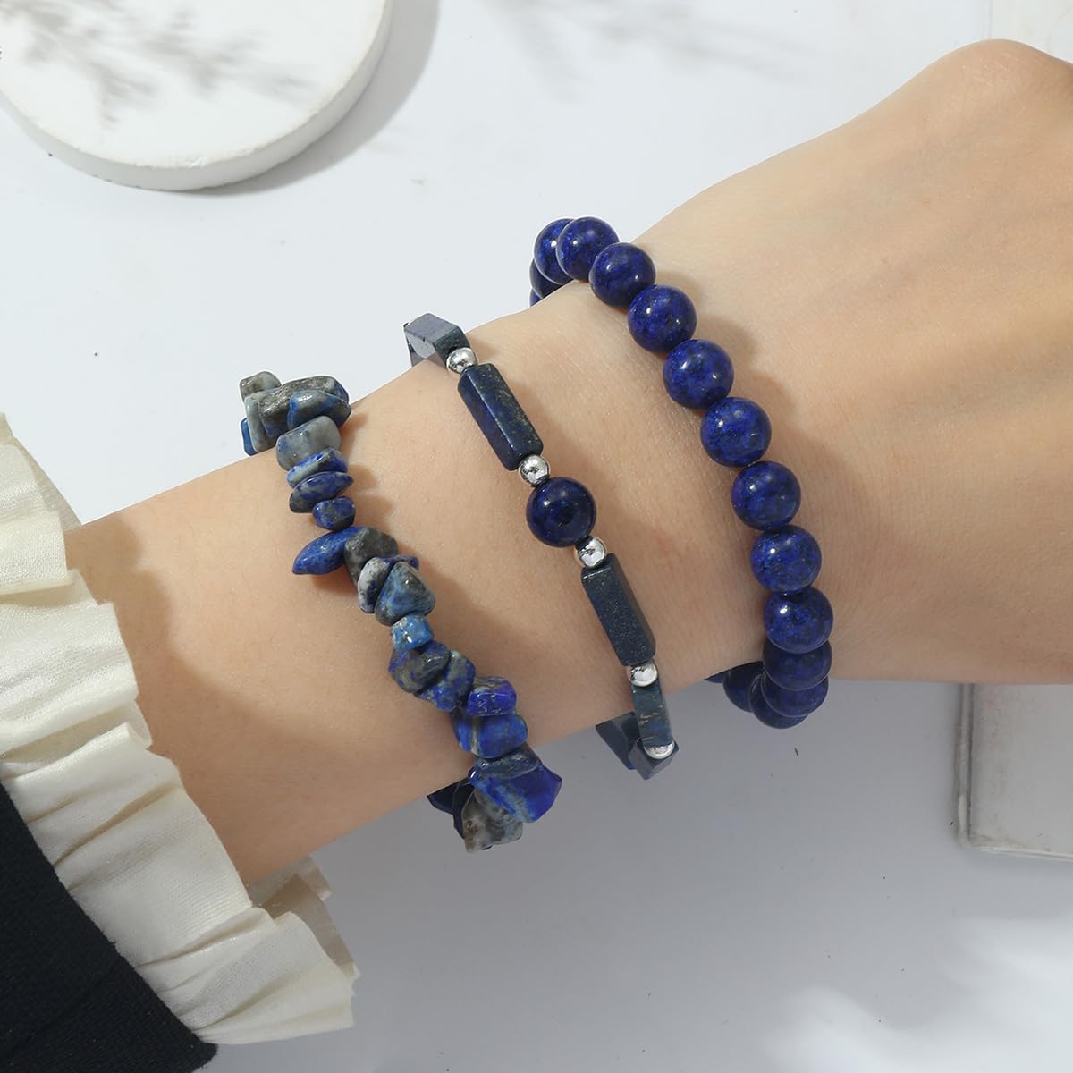 IVY TAILI 3 Pcs Lapis Lazuli Bracelet for Women 8mm Round Lapis Lazuli Stone Bracelet Healing Crystal Stone Beaded Bracelets Gemstone Bracelet Protection Bracelet Gift for Women Men