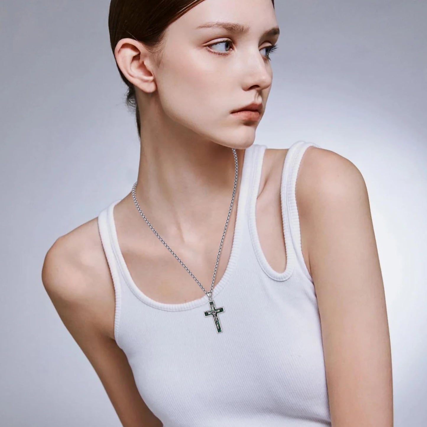 YEESIA Cross Necklace for Women Men 925 Sterling Silver Jesus Crucifix Pendant Necklace with Malachite Cross Jewelry Gift for Women Men
