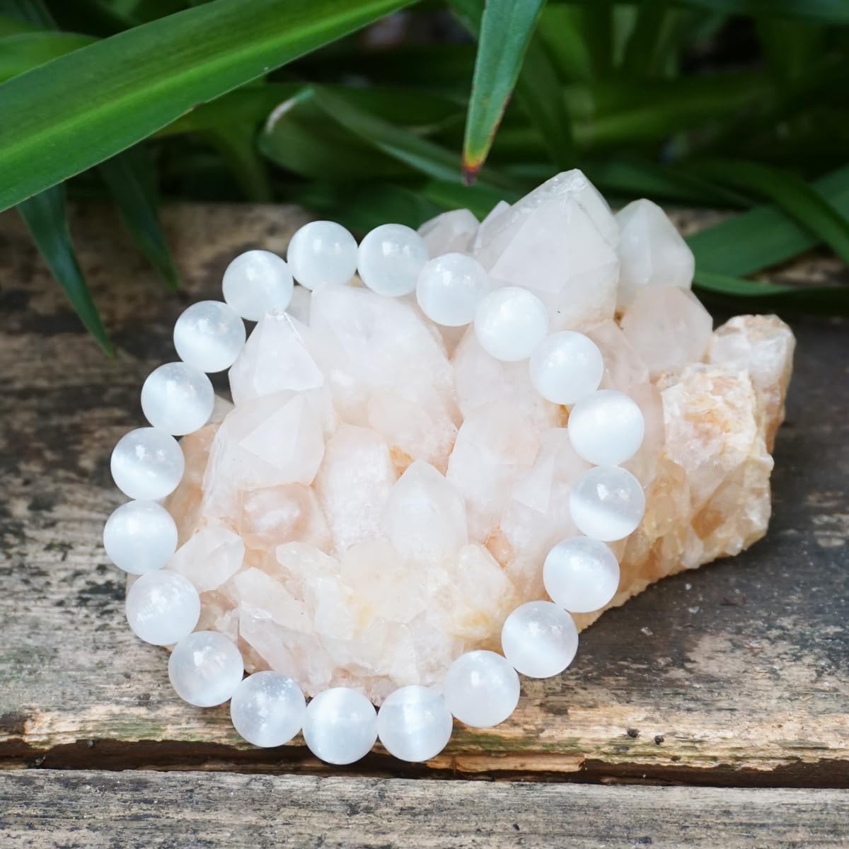 10MM Selenite Bracelets for Women and Men Negative Energy Shield | Natural Cats Eye | Beautiful Crystal Jewelry to Cleanse and Charge Energy & Power | Must Have for Meditation
