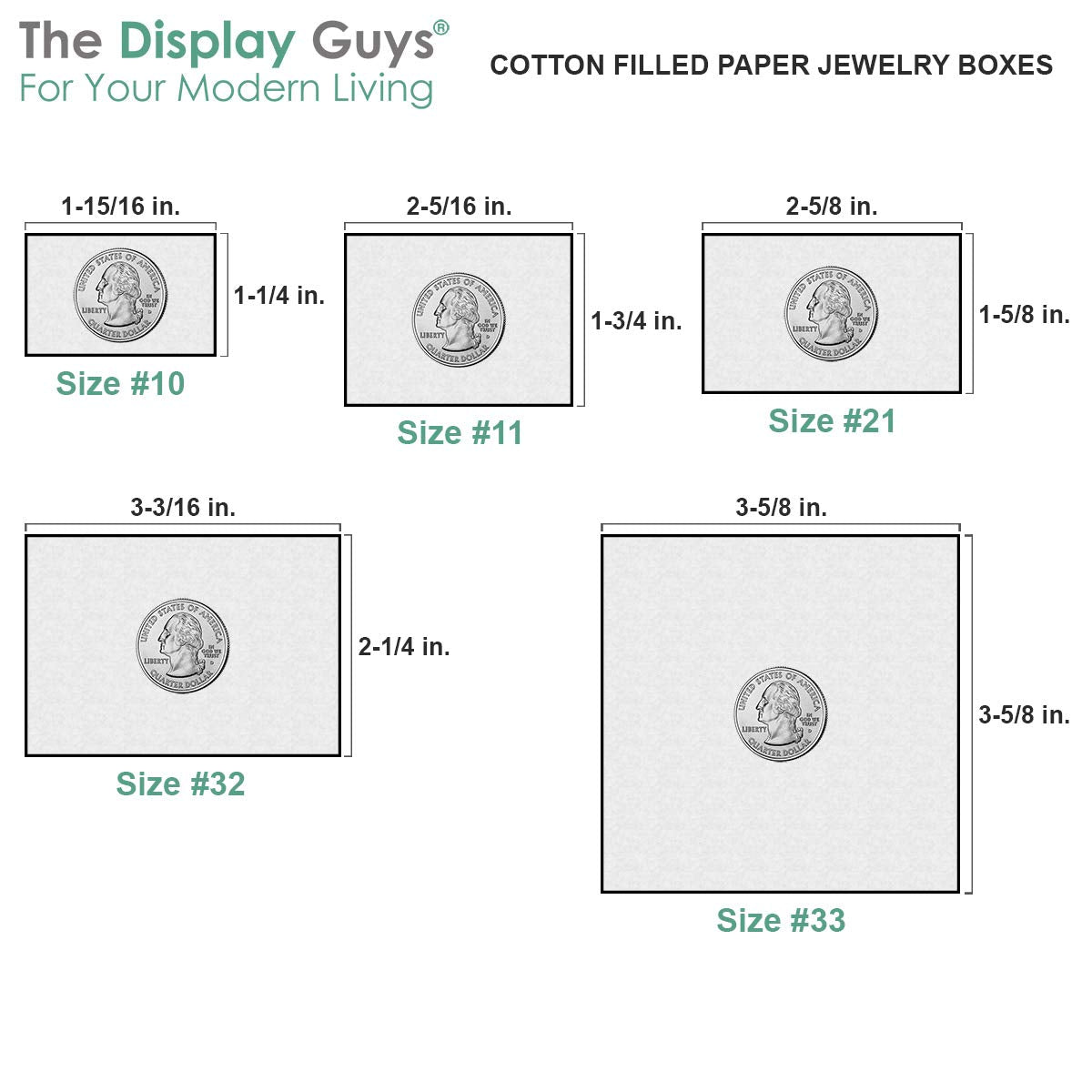 TheDisplayGuys - 25-Pack #11 Cotton Filled Cardboard Paper Jewelry Boxes Gift Case - Teal Green (2.1" x 1.8" x 0.8") - for Shipping or Storage