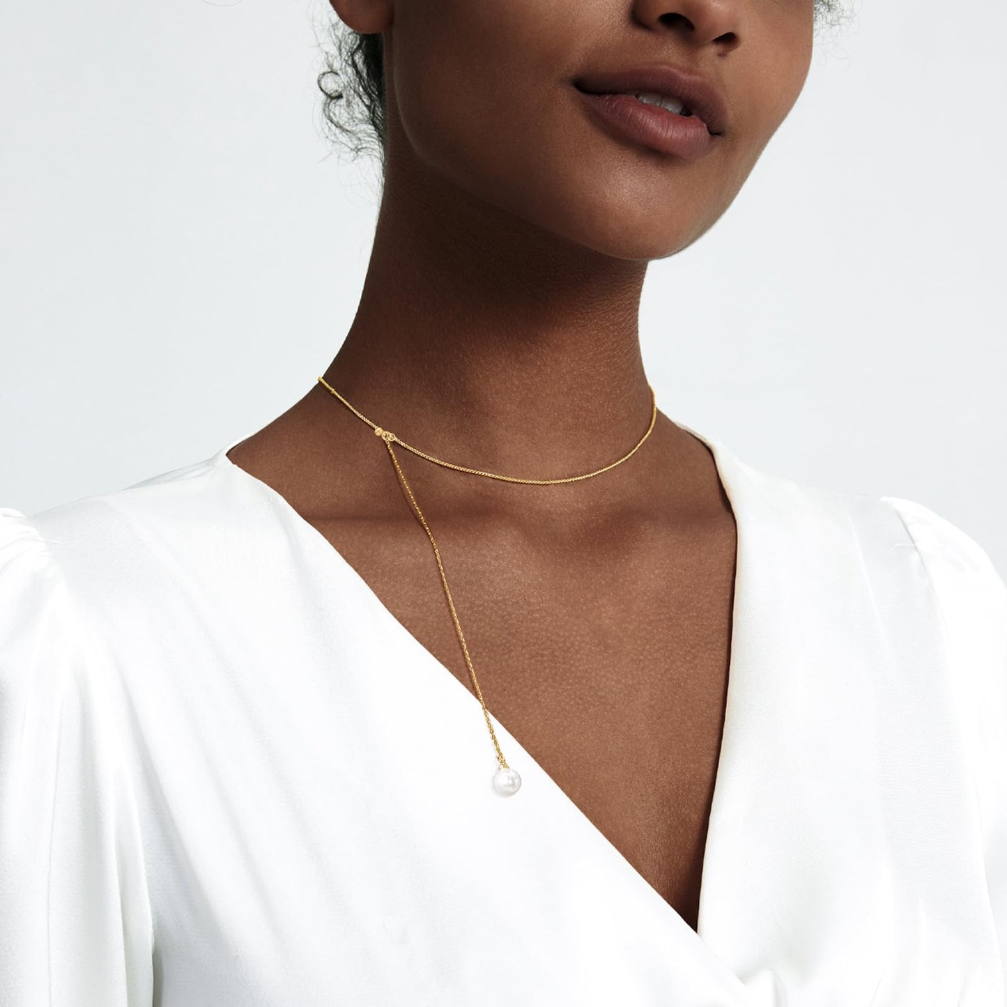 Zeffy Long Pearl Necklaces Dainty Gold Pearl Lariat Necklace Prom Drop Dangle Adjustable Necklace Trendy Simple Pearl Choker Y-Shaped Chain Wedding Women's Jewelry Gift