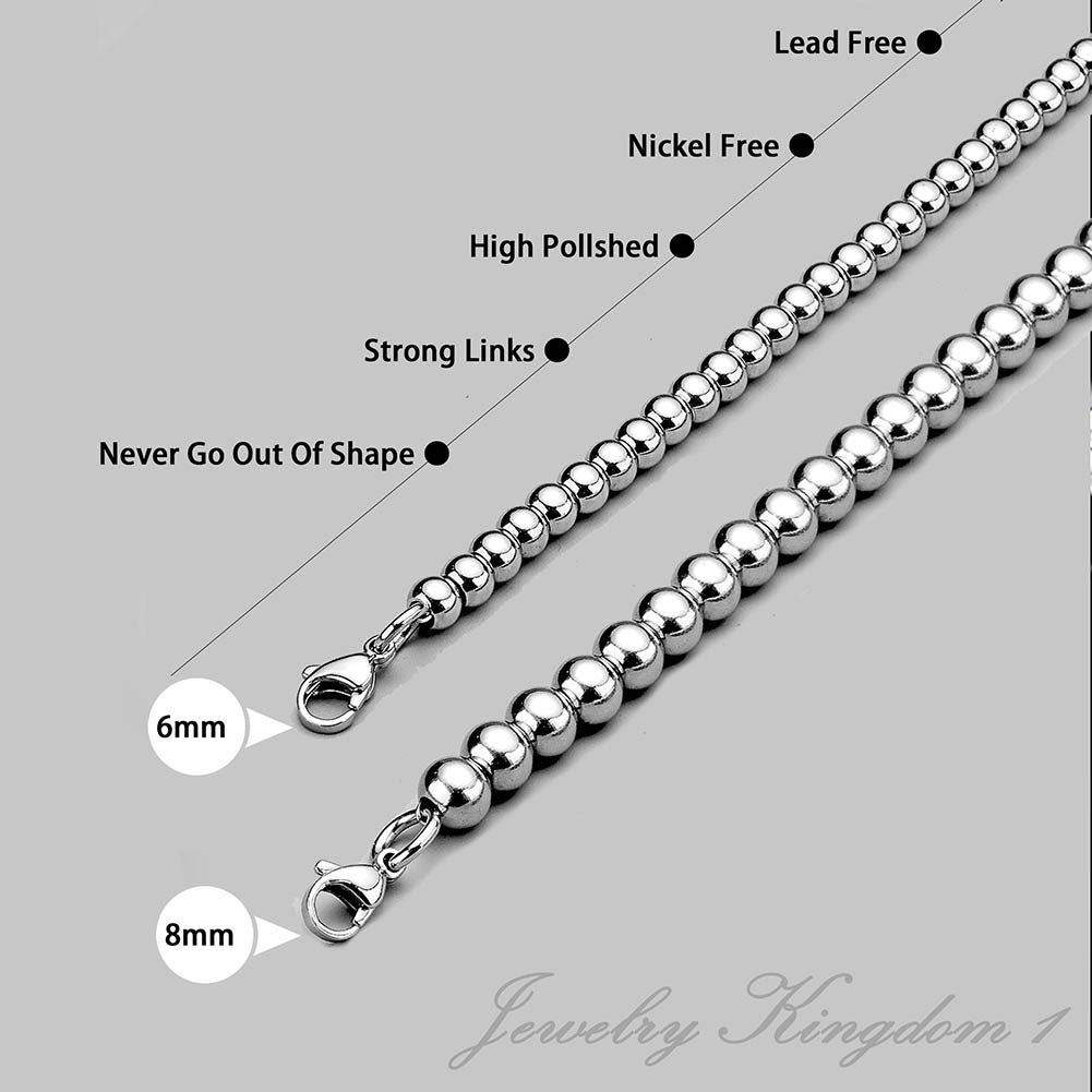 Jewelry Kingdom 1 Bracelet for Women and Men, Beaded Chain Stainless Steel, Handmade Jewelry (Thick of 8MM and Length of 8")