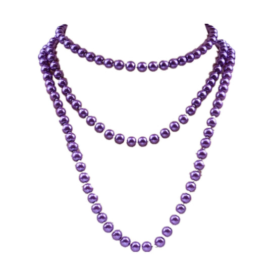 1920s Long Pearl Necklace Faux Pearls Necklace Imitation Beaded Long Pearls Necklace 1920s Gatsby Costume Jewelry-purple