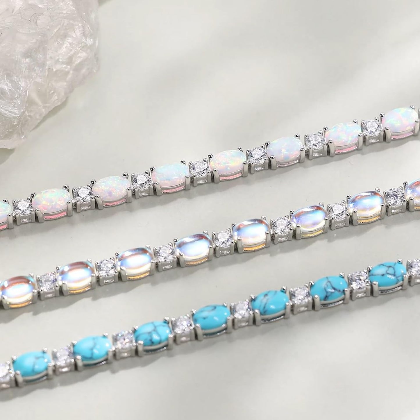 FANCIME Sterling Silver Created Turquoise Tennis Bracelet December Birthstone Oval Gemstone Dainty Fine Jewelry Birthday Day Gift for Women 7"