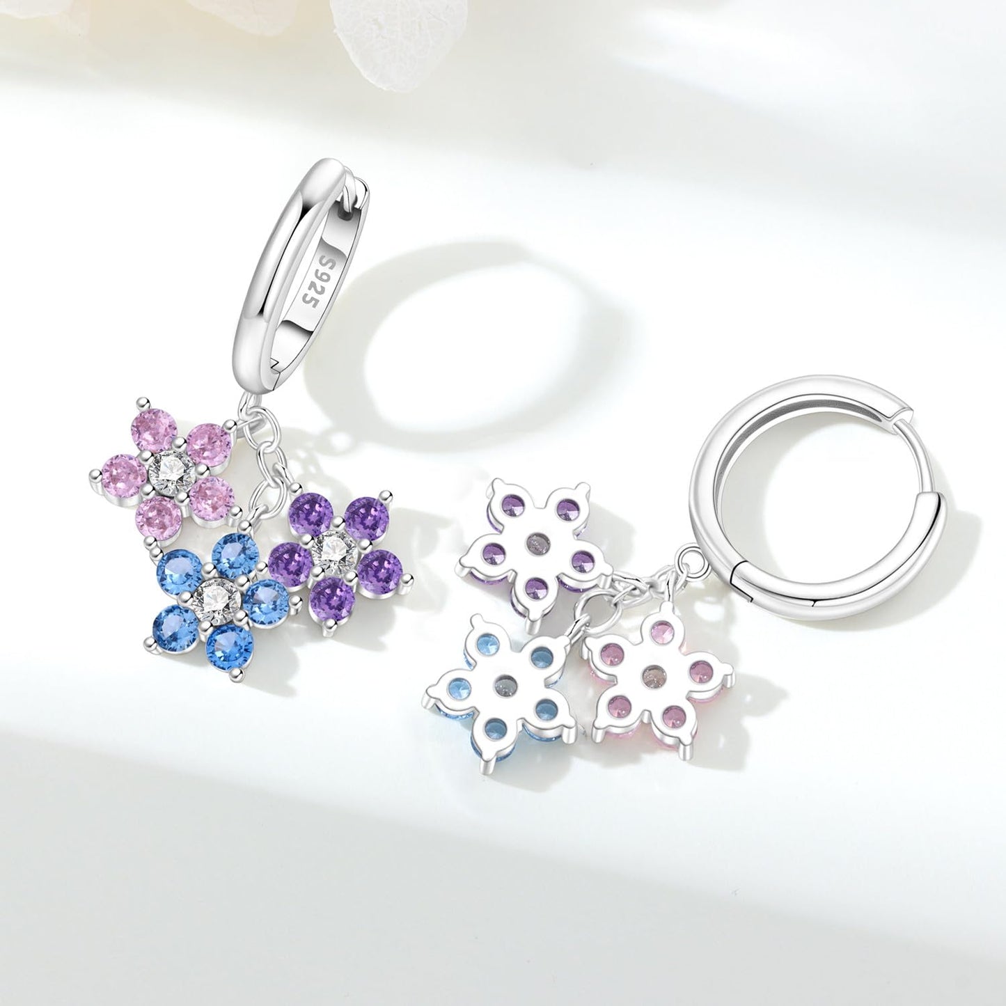 vireau 925 Sterling Silver Drop Earrings Dragonfly Flower Moon Star Dangle Earrings Hypoallergenic Sterling Silver Earrings Jewelry for Women (Flower of Romance)
