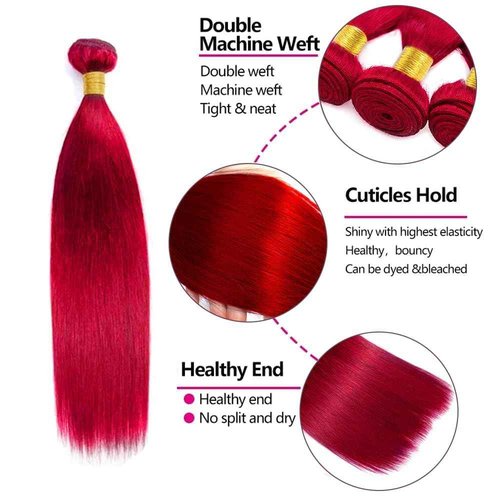 Condescension Brazilian Red Human Hair Bundles 18 20 22 Inch Straight 3 Bundles Human Hair 100% Unprocessed Remy Brazilian Virgin Weave Hair Red for Women