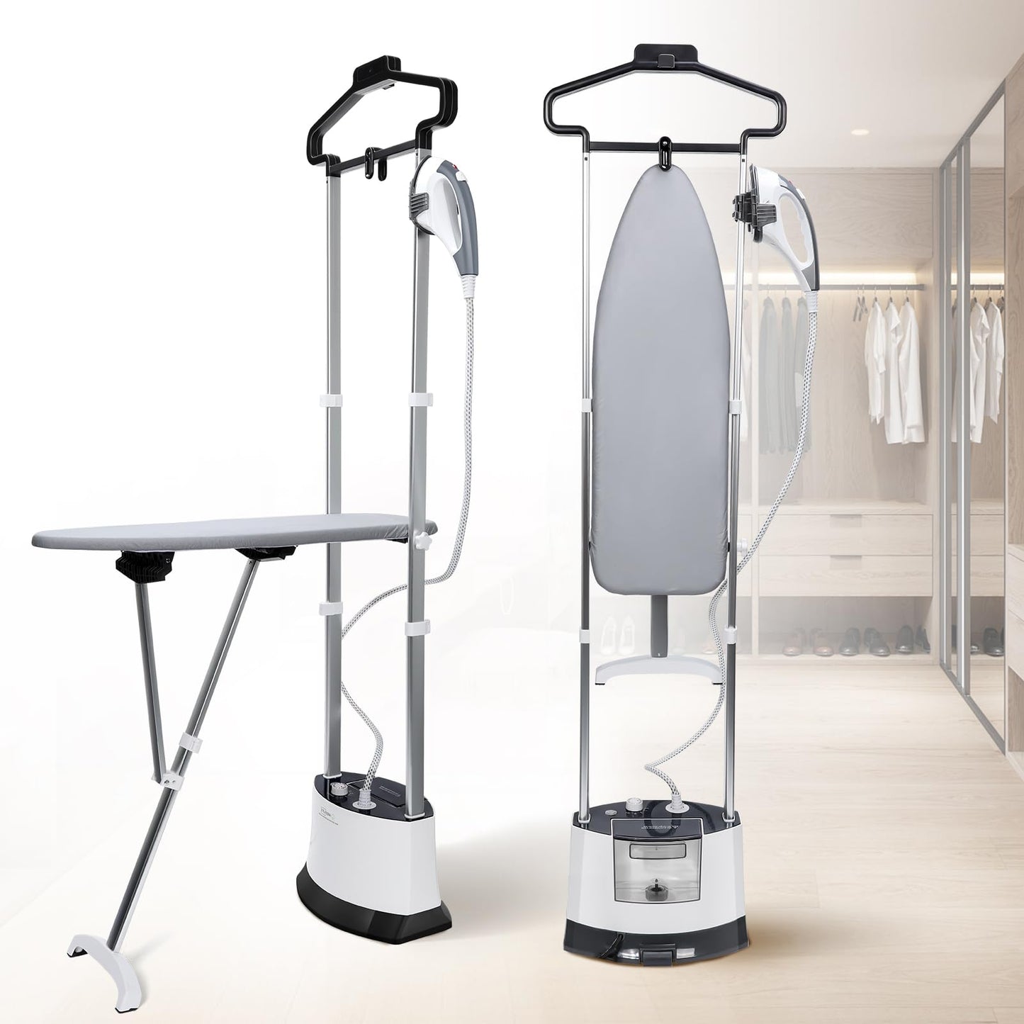 ARSFUTU Professional Heavy Duty Full-Size Standing Garment 25s Fast Heat-up with 1.6L/54 fl.oz Water Tank, Self-cleaning Function, Foldable Ironing Board, Ironing Gloves