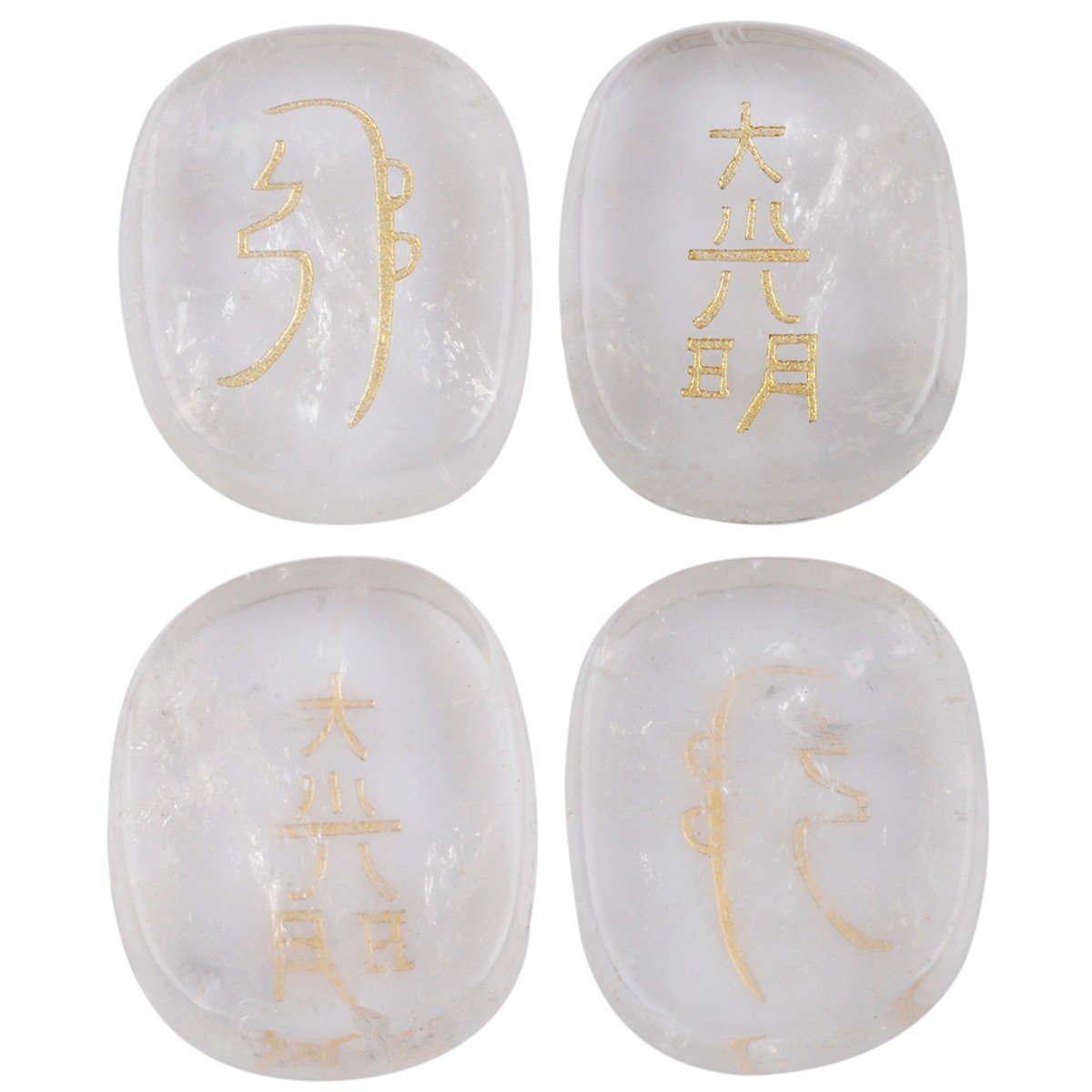 rockcloud Healing Crystal Rock Quartz 4pcs Engraved Chakra Stones Palm Stone Reiki Balancing