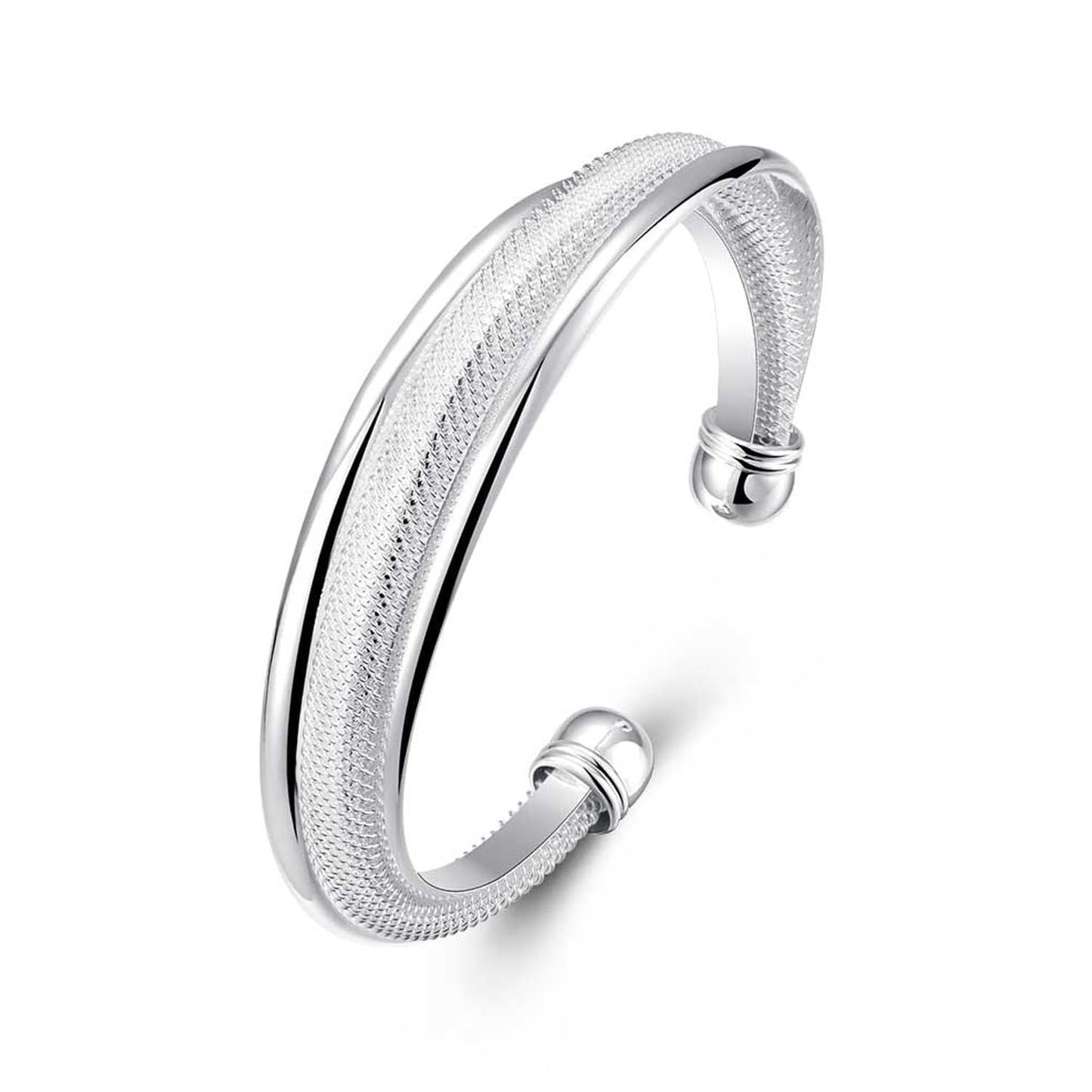 Handmade 925 Sterling Silver Cuff Bangle Bracelet Open Adjustable Wide Cuff Bracelets for Women Teen Girls Fashion Shiny Silver Bangle Bracelet Women Jewelry (silver E)
