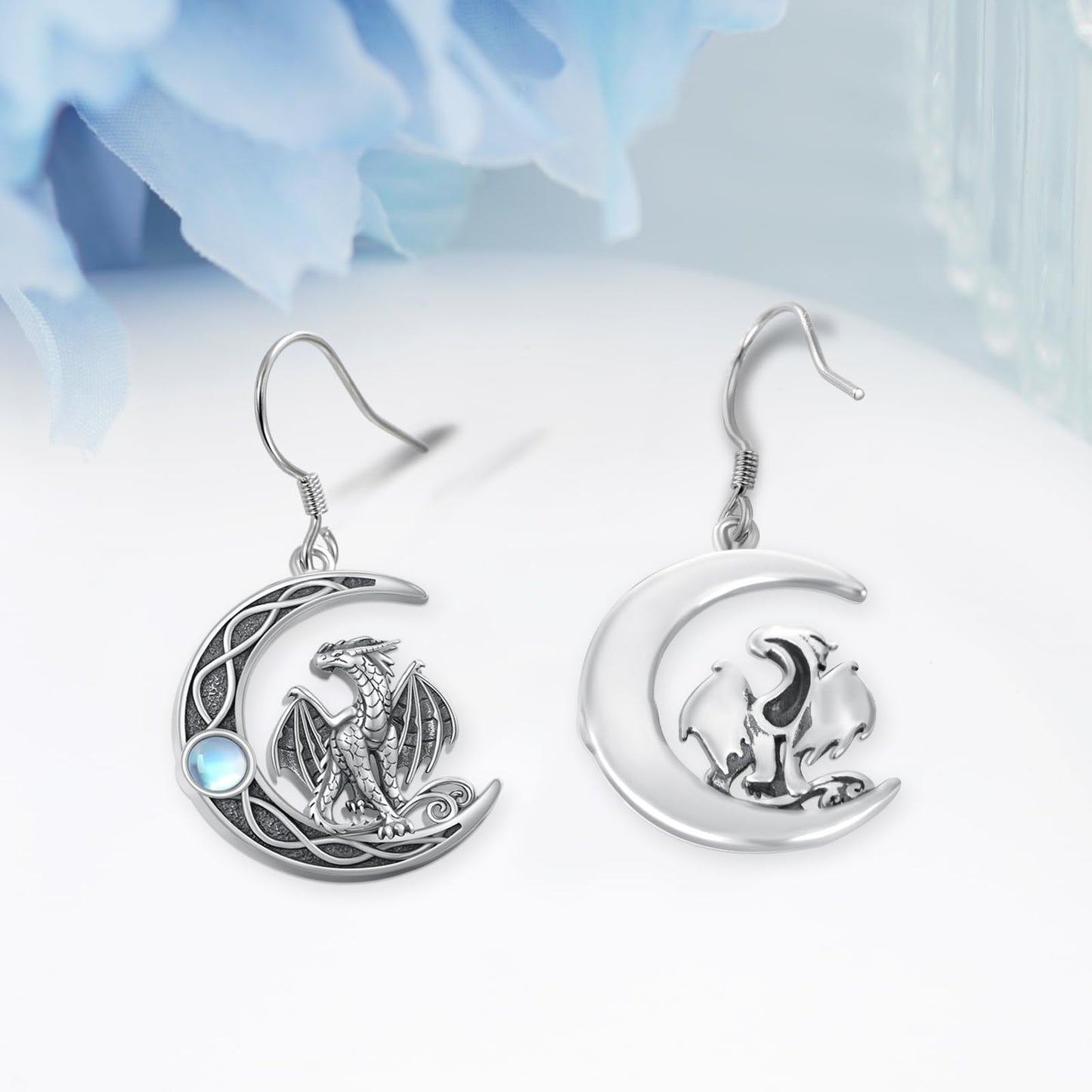 Dragon Earrings 925 Sterling Silver Celtic Moonstone Dragon Dangle Earrings for Women Dragon Jewelry Gifts for Women
