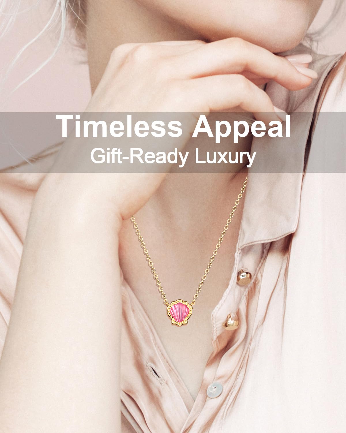 AICase 18K Gold Plated Pendant Necklace for Women,Shell Ivory Mother Of Pearl Fashion Dainty Jewelry,Anniversary Birthday Gifts for Women/MoM/Sister/Friends/Her/Wife/Grandma/Coworker_Hot Pink