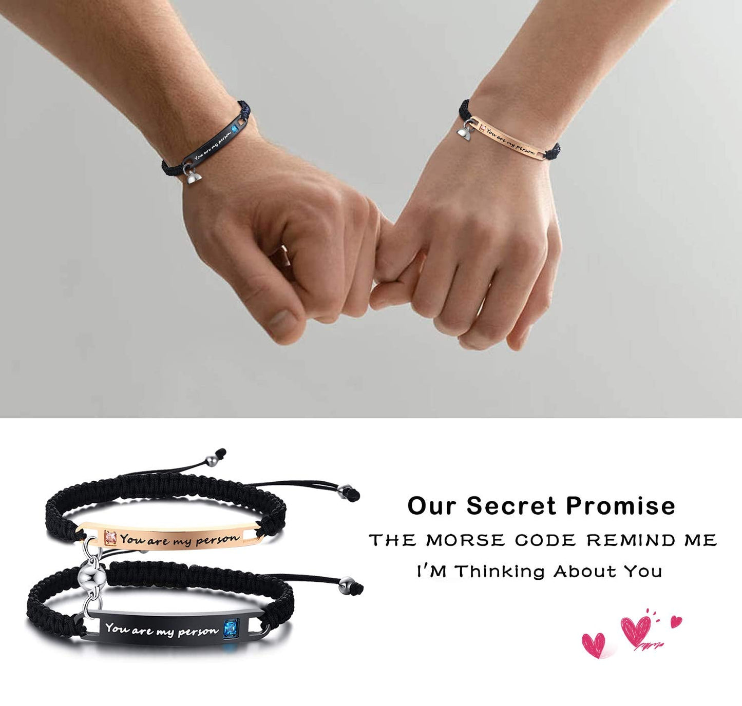 MEALGUET You are My Person Couple Bracelet, Engraved Romantic Quote Matching Couple Bracelets Set,Mutual Attraction Relationship ID Bracelet,Adjustable, Valentine Day Gift for Men Women