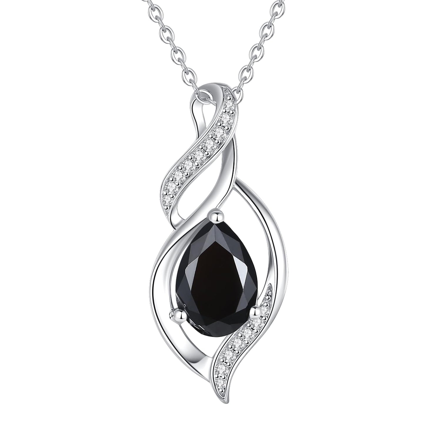 FANCIME October Birthstone Necklace for Women Black Tourmaline Teardrop Necklace Sterling Silver Infinity Love Birthday Gifts for Mom Women, 16"+2" Inches