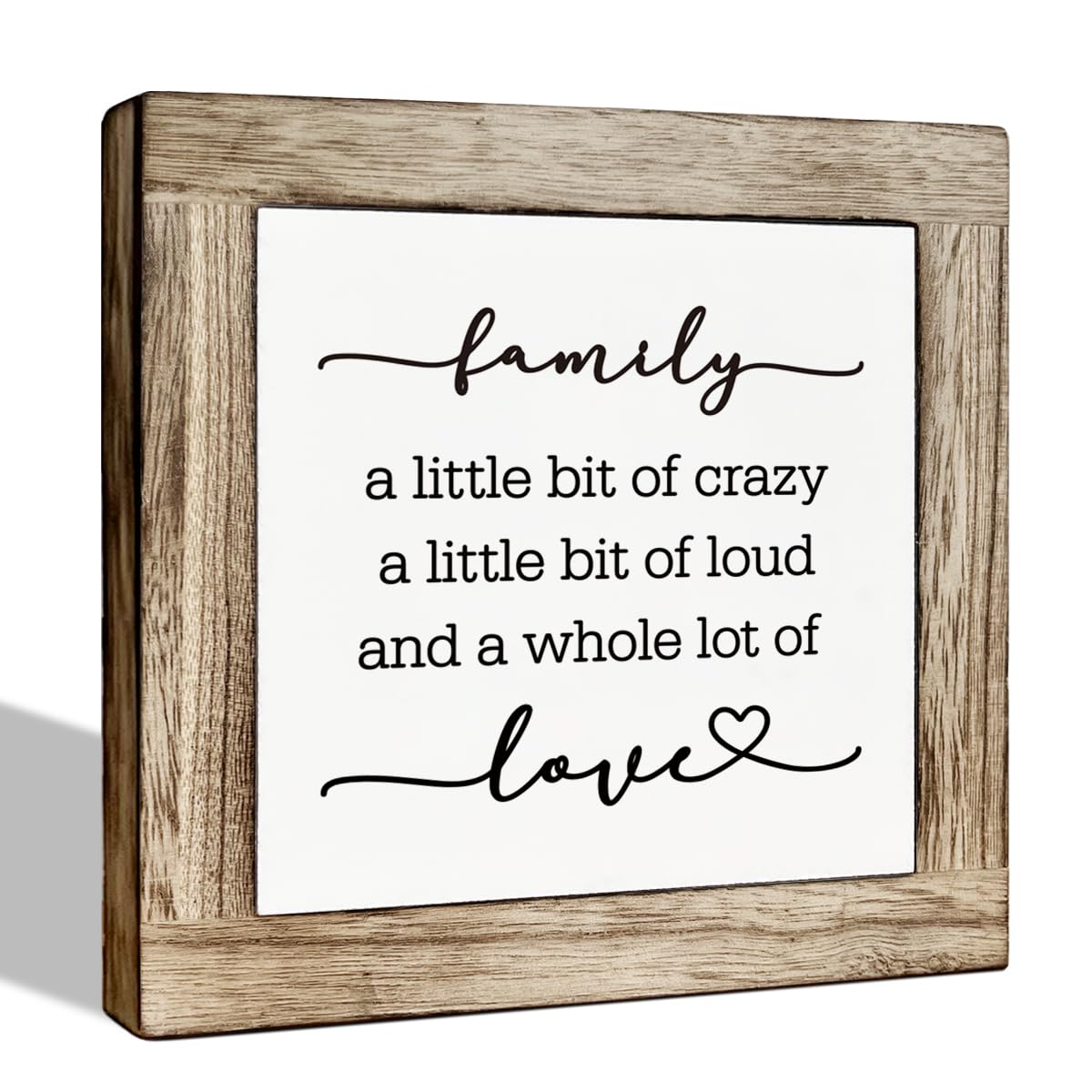 Rustic Family Wood Block Plaque Box Sign, Housewarming Gifts for New Home House, Farmhouse Square Desk Decor Sign for Home Living Room Bedroom-Family A Little Bit of Crazy