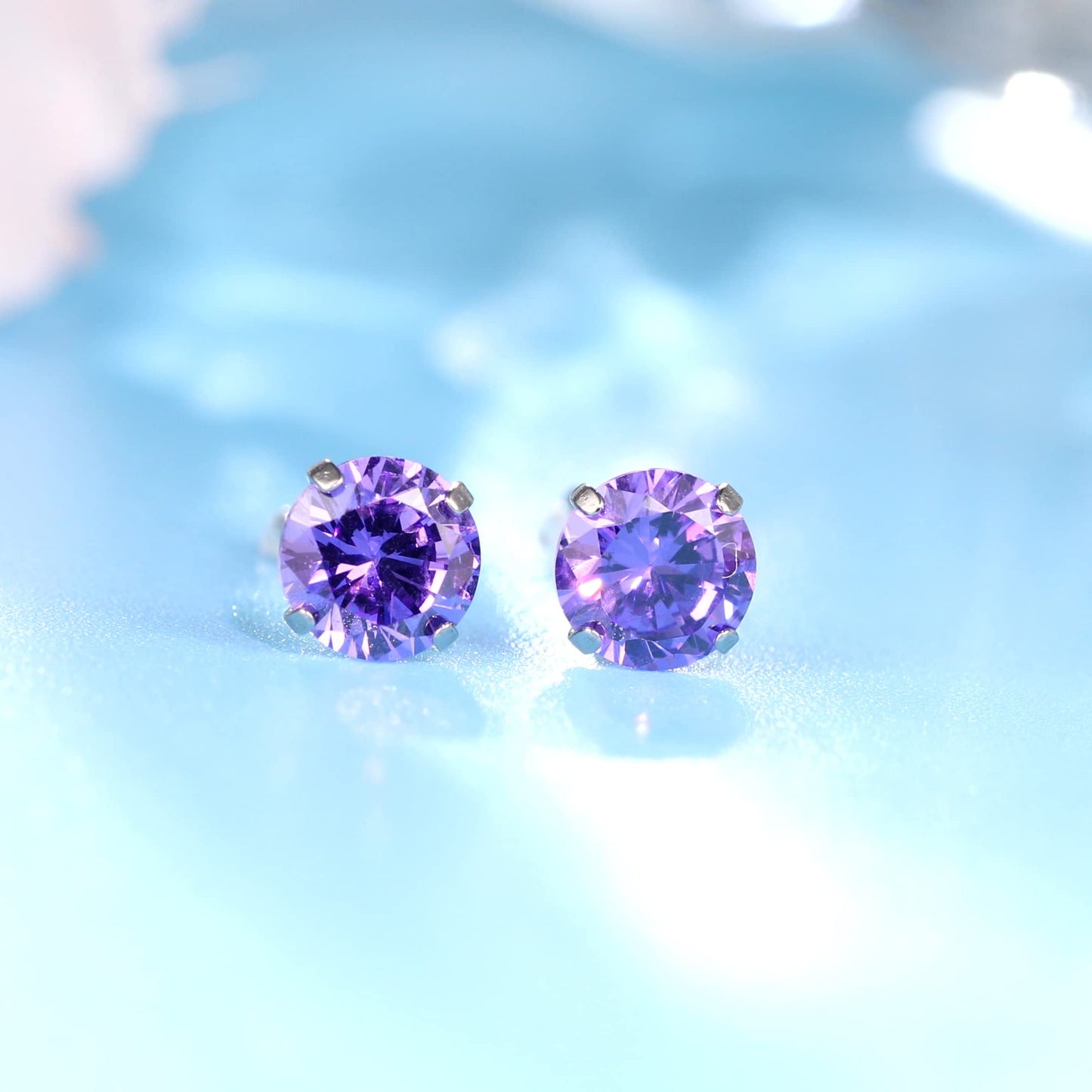 Limerencia Hypoallergenic G23 Titanium Earrings, F136 Implant Grade Pure Titanium, Suitable for Sensitive Ears with Birthstone Crystals CZ Simulated Diamonds (Purple)