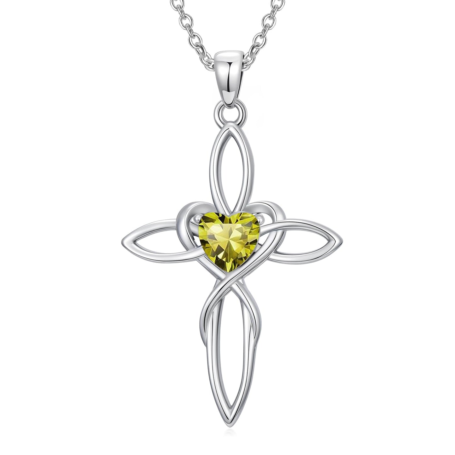 POIUY Celtic Knot Cross Birthstone Necklace for Women Irish Infinity Heart Pendant Cross Jewelry Anniversary Valentines Birthday Mothers Day Baptism Gifts for Mom Wife Her