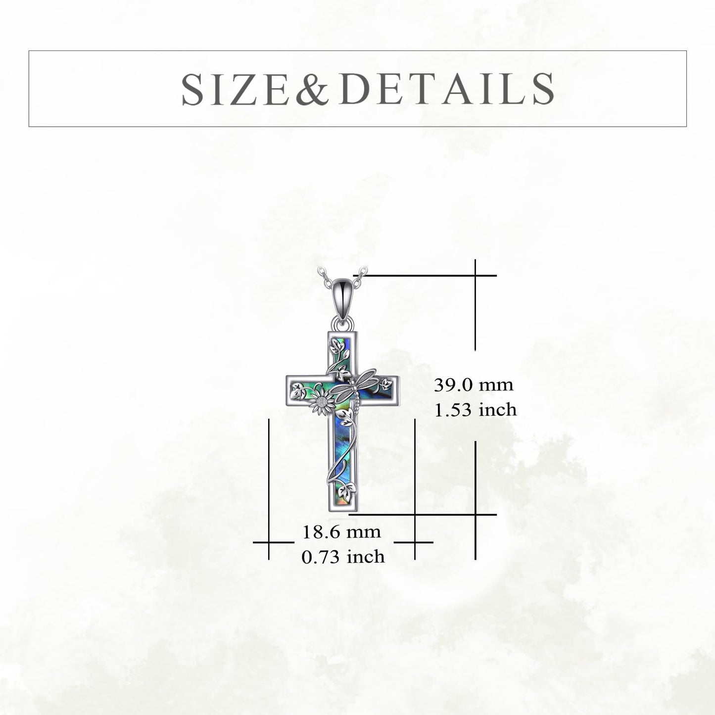 YFN Sunflower Cross Necklace Sterling Silver Dragonfly Cross Pendant Abalone Shell Jewelry Religious Christian Baptism Gifts for Her Women