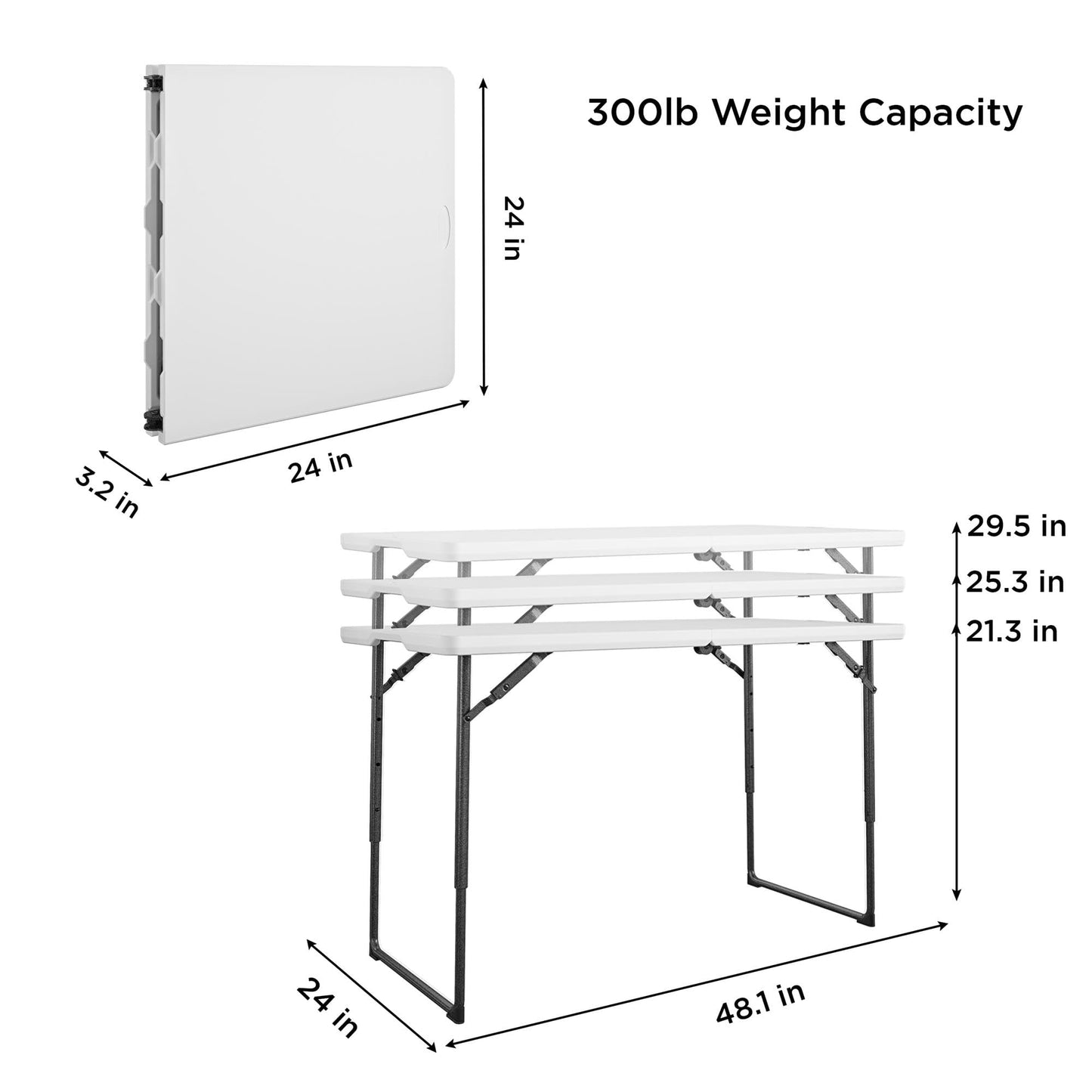 COSCO 4 ft. Centerfold Blow Mold Utility Table, Adjustable Height, White