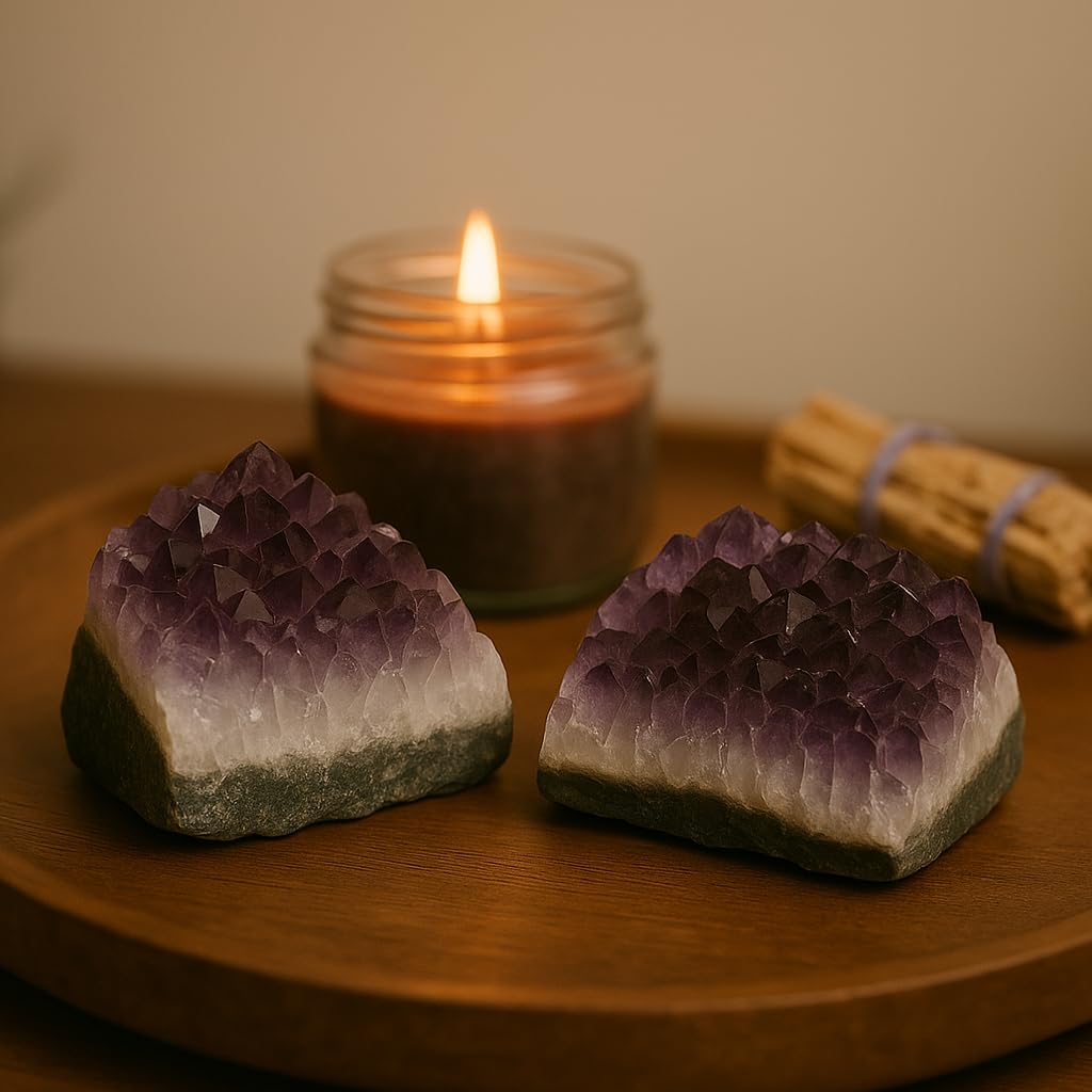 SAMSARI Set of 3 to 7 Natural Amethyst Druzy Clusters (0.75 lb) – Raw Crystal Geodes for Meditation, Reiki & Home Décor – Spiritual Healing Stones – Handpicked from Uruguay