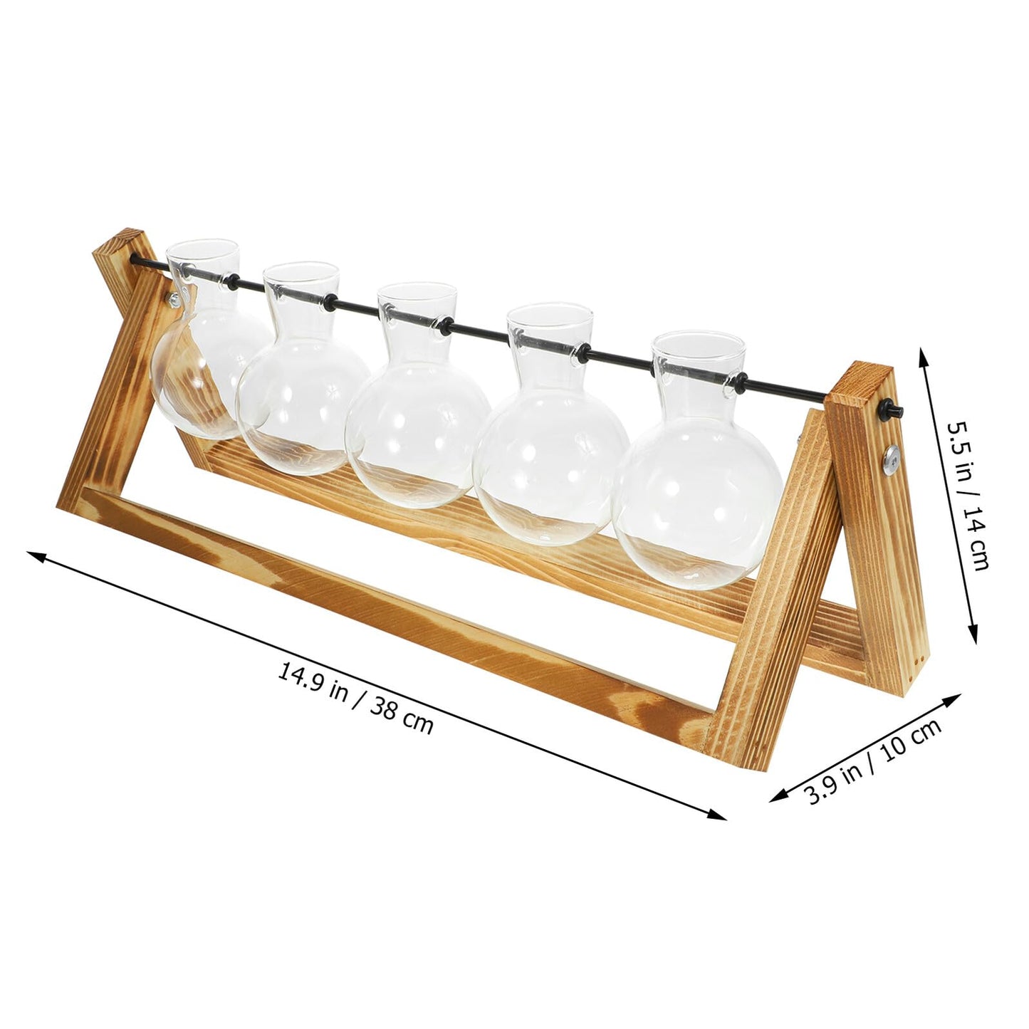 NIYANGLE Glass Propagation Station Set with 5 Small Glass Vases and Wooden Stand for Hydroponic Plant Terrariums, Tabletop Flower Vases for Home Décor and Indoor Gardening