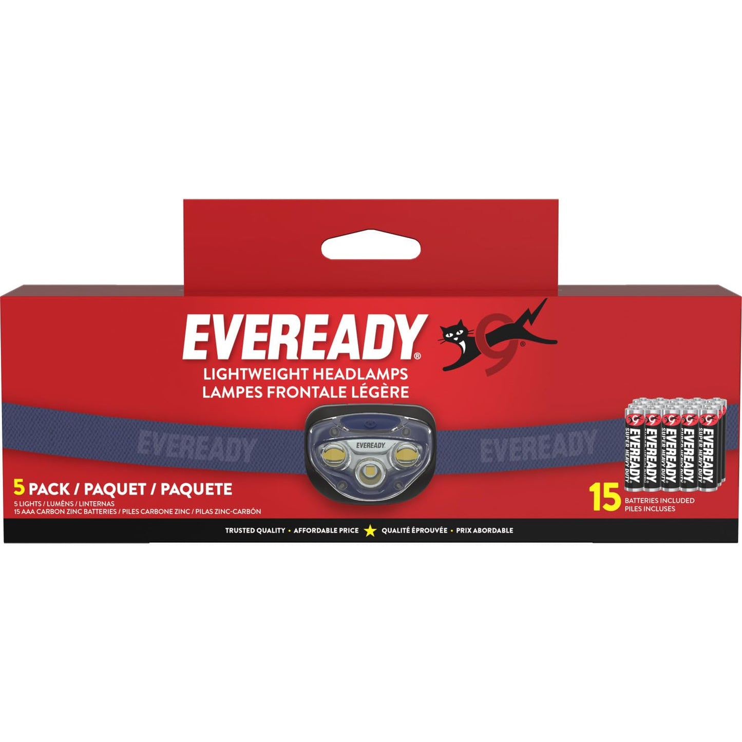 EVEREADY LED Headlamps Pro200 [5-Pack], IPX4 Water Resistant, Bright and Durable Head Lights for Camping, Hiking, Emergency Power Outage (Batteries Included)