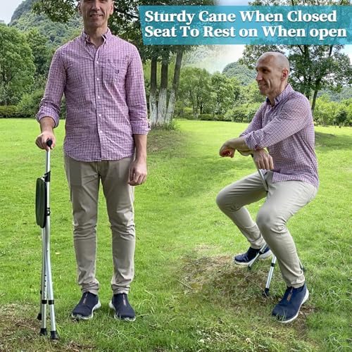 Portable Adjustable Folding Walking Cane with Seat Allows Durability While Walking and Convenience for Sitting, Alloy Crutch Chair, Anti-Slip Lightweight Walking Stick for Seniors