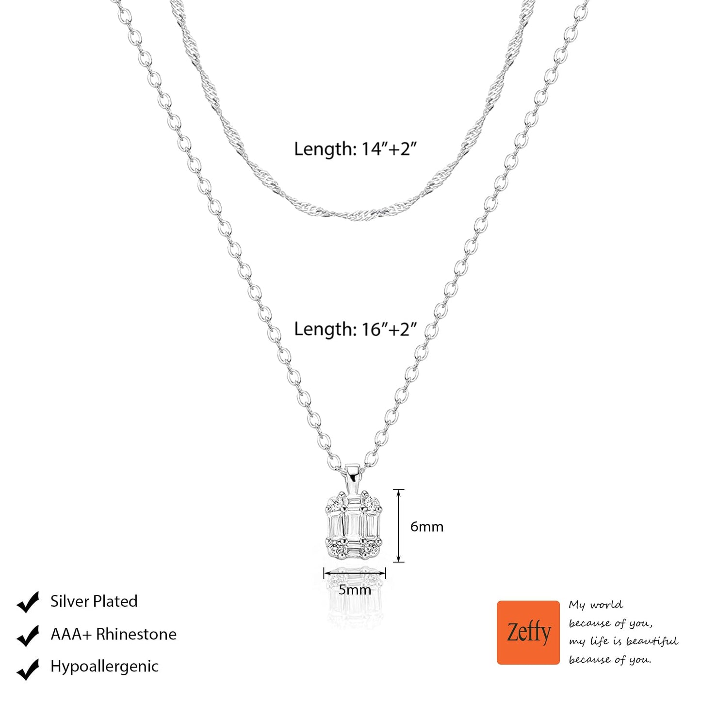 Zeffy Silver Necklace for Women Dainty Silver Layered Necklaces Prom Diamond Necklace Simple Chain CZ Choker Necklaces Silver Set Jewelry Gifts for Women