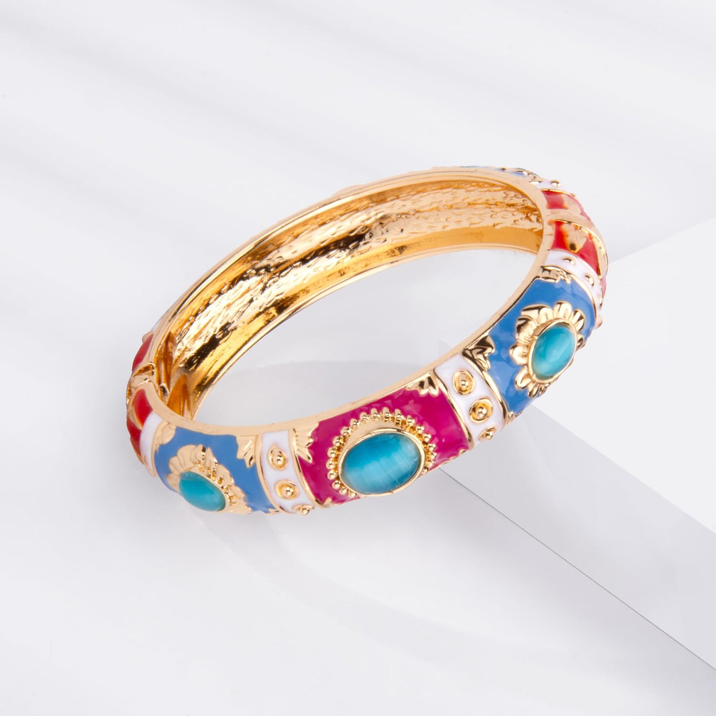 UJOY Enamel Bracelets Pack of 5 Colorful Cloisonne Rose Gold Flower Engraved Bangles for Women Jewelry Gift Pack in a Box 5PCS 7735