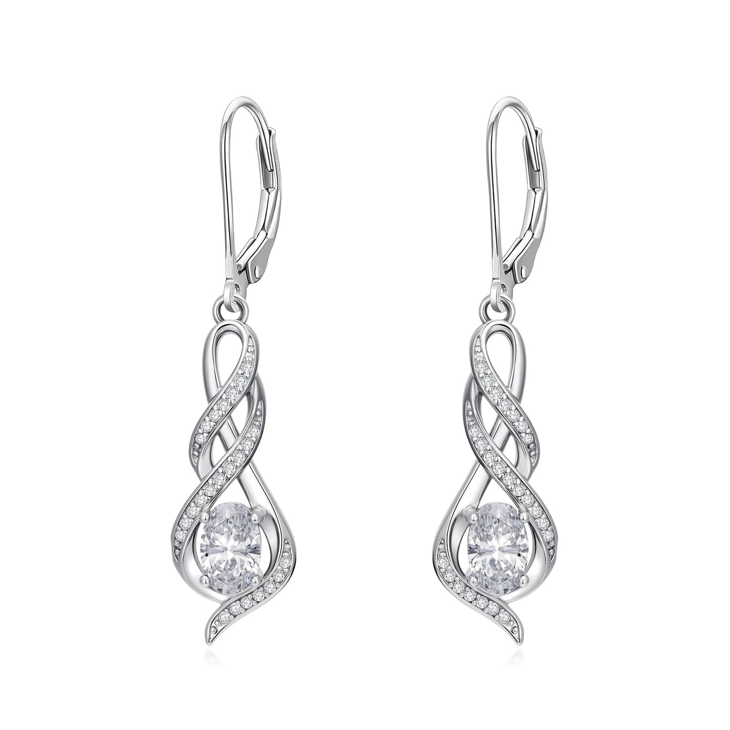 POIUY Diamond April Birthstone Infinity Leverback Dangle Earrings Hypoallergenic Drop Earrings Love Jewelry Anniversary Christmas Wedding Gift for Mom Wife Sister Daughter Girlfriend