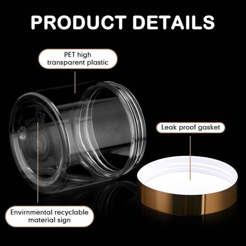 SATINIOR 100 Pcs Plastic Jars with Lids Small Containers Lids Wide Mouth Small Plastic Containers for Lotion Cream Rhinestones Body Butters Travel Storage(8 oz,Gold)