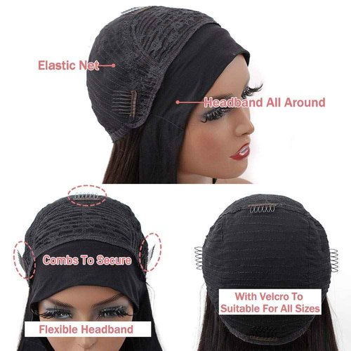 higher Body Wave Headband Human Hair Wig 22 Inch Glueless None Lace Front Wig Brazilian Virgin Hair Wear and Go Wigs for Black Women 150% Density Wigs Natural Color