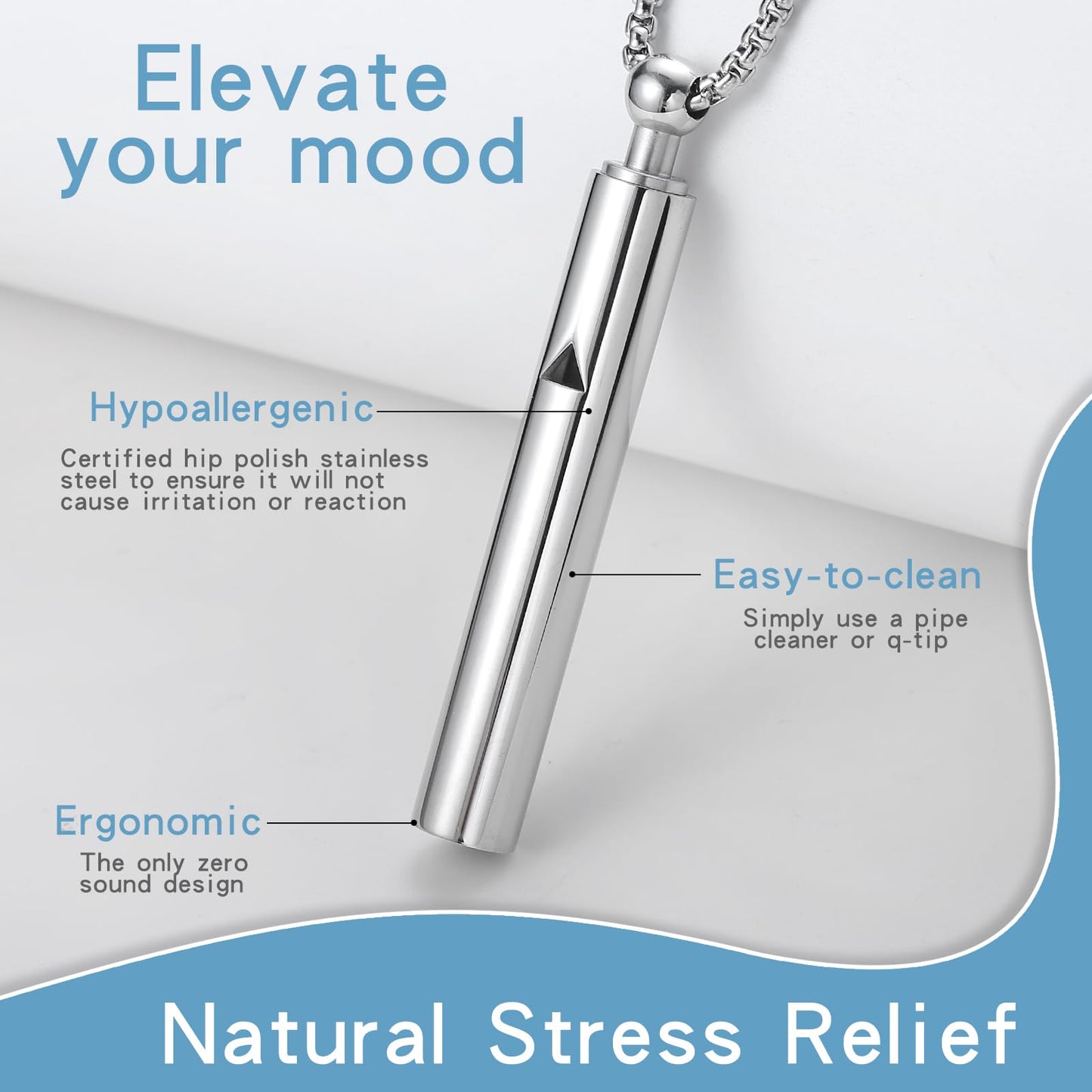 Generic Anxiety Breathe Easy Necklace Mindfulness Breathing Necklace Breathlace Stainless Steel Pendant for Natural Calm & Stress Relief (Silver T)