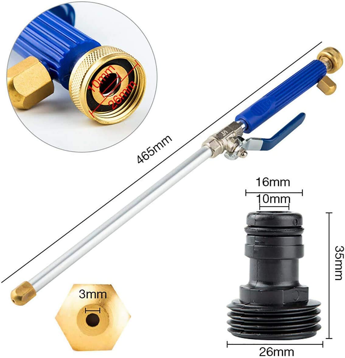 YunGuoGuo High Pressure Power Washer Sprayer Wand with Flexible Hose Nozzle, 39'' Hydro Jet Power Washer Cleaning Tool, Wand Lance for Gutter Patio Car Pet Window Glass Blue