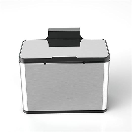 Wall Mounted Hanging Kitchen Trash Can Stainless Steel Bin 3L 0.8 Gallon Slim Cabinet Door Over Counter Lid Manual Open Small Bathroom RV Dorm Office Removable Liner Ring Bag Storage Hook