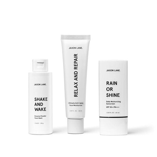 Jaxon Lane Essentials Mens Skin Care Set - Anti Aging Face Sunscreen SPF 50, Face Wash and Moisturizer Set: A Complete Korean Skin Care, Travel Essentials, Face Routine Set for Firm, Even, Clear Skin